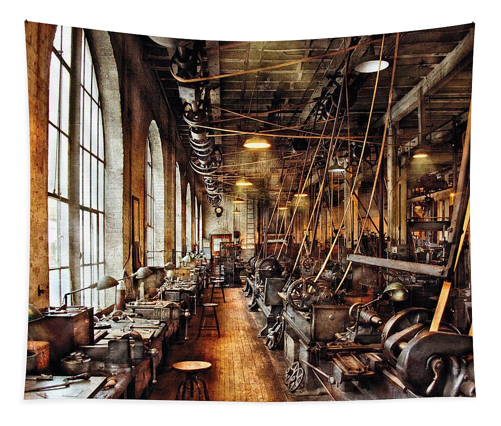 Machinist Tapestry featuring the photograph Machinist - Machine Shop Circa 1900's by Mike Savad