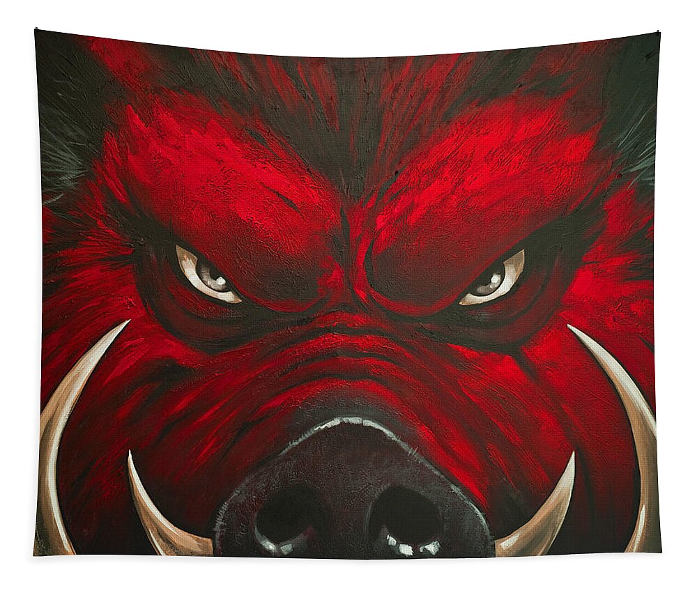 Hog Tapestry featuring the painting Mad Hog by Glenn Pollard