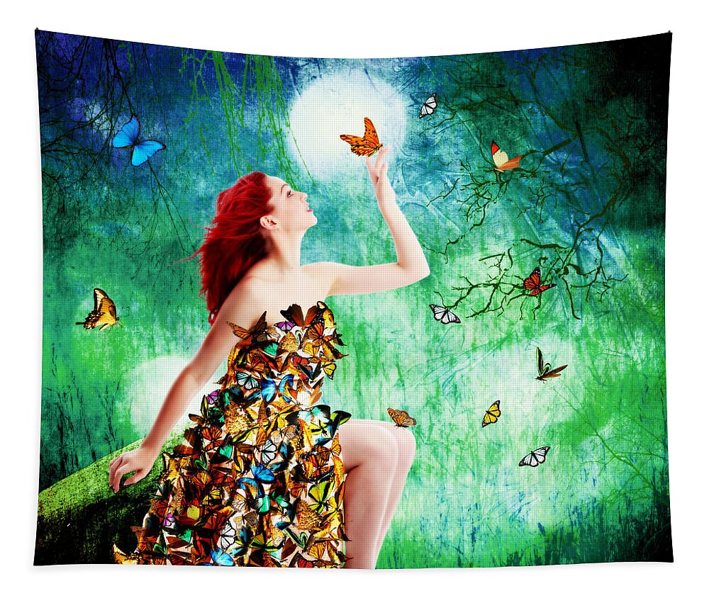 Butterflies Tapestry featuring the digital art Madam Butterfly by Linda Lees