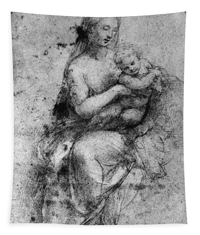 Boy Tapestry featuring the drawing Madonna & Child by Granger