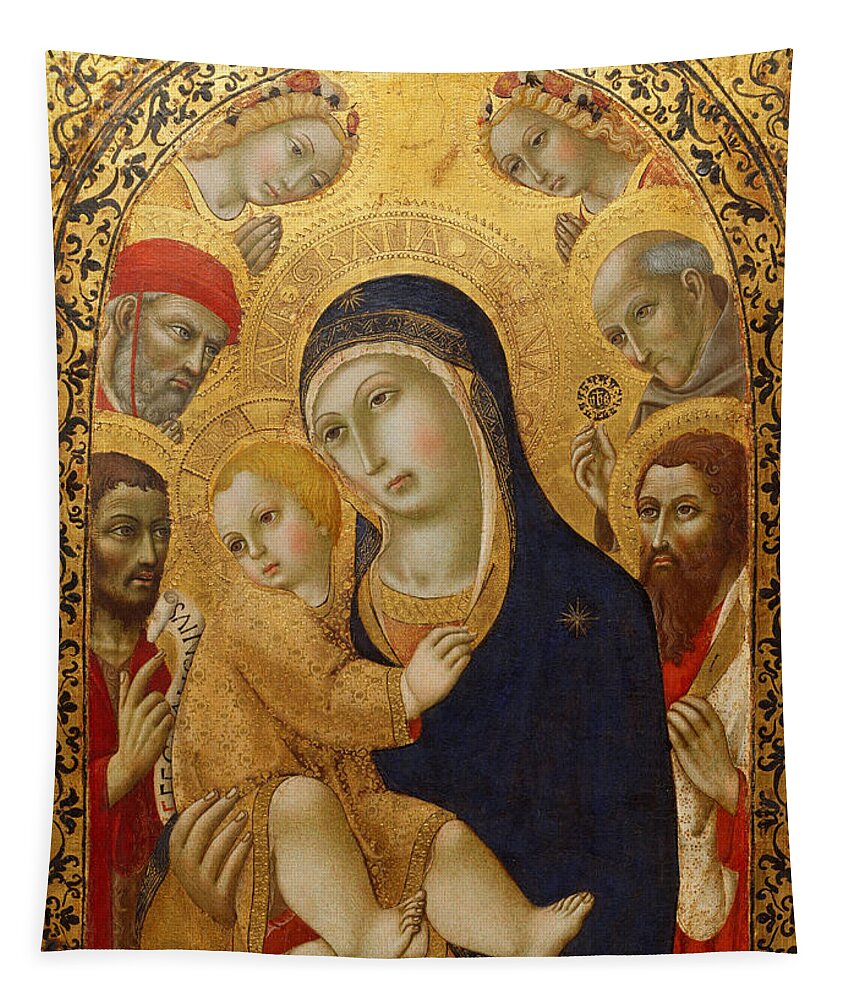 Sano Di Pietro Tapestry featuring the painting Madonna and Child with Saints Jerome John the Baptist Bernardino and Bartholomew by Sano di Pietro