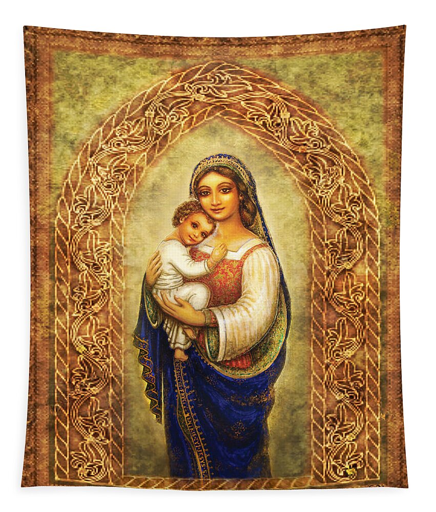 Madonna Tapestry featuring the mixed media Madonna in an Arch by Ananda Vdovic