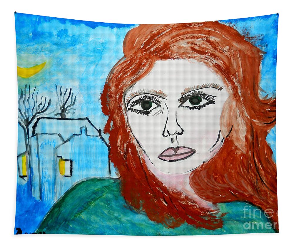 Girl Tapestry featuring the painting Magnetic Eyes by Ramona Matei