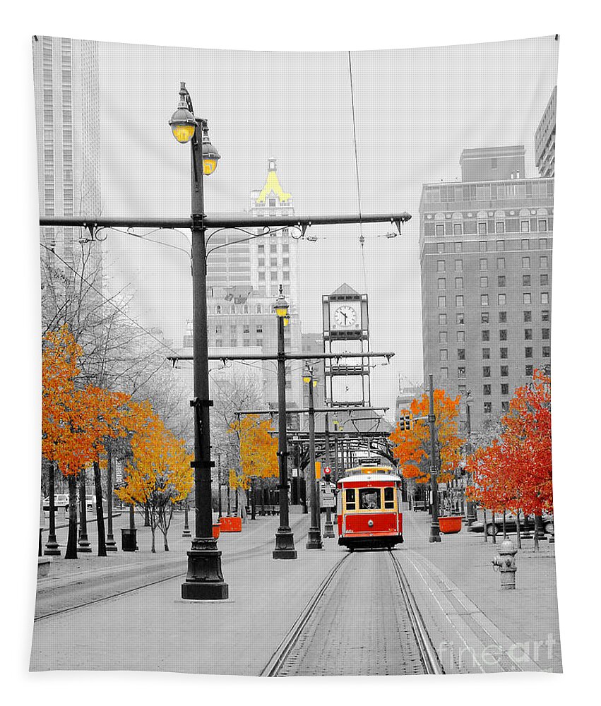 Trolley Tapestry featuring the digital art Main Street Trolley by Lizi Beard-Ward