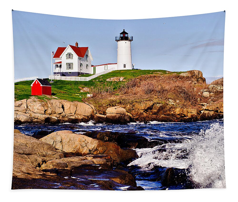 Nubble Light Tapestry featuring the photograph Maine's Nubble Light by Mitchell R Grosky