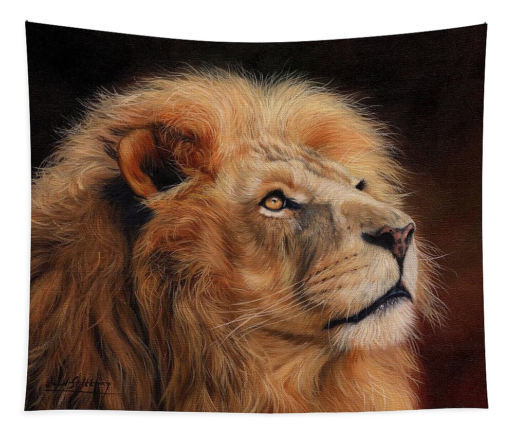 Lion Tapestry featuring the painting Majestic Lion by David Stribbling