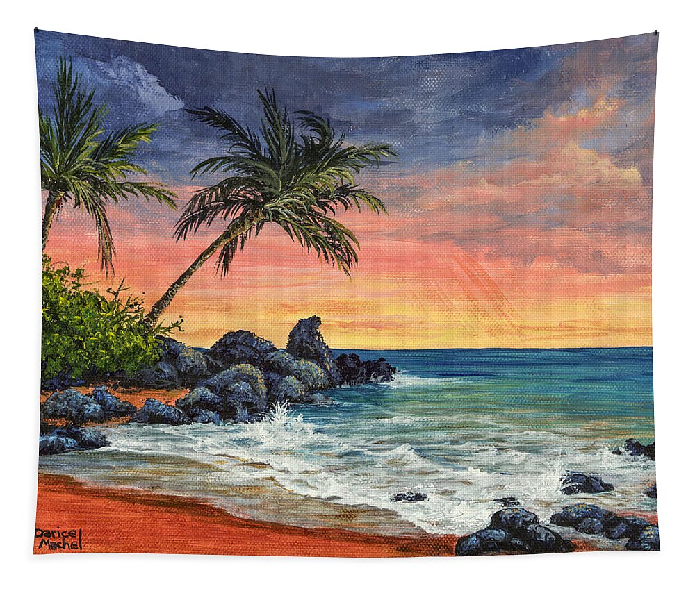 Landscape Tapestry featuring the painting Makena Beach Sunset by Darice Machel McGuire