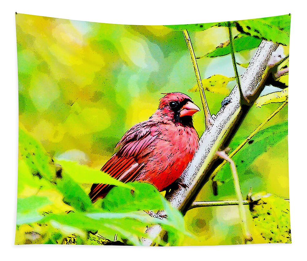 Male Cardinal Tapestry featuring the photograph Male Cardinal - Artsy by Kerri Farley