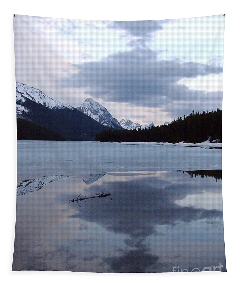 Maligne Lake Tapestry featuring the photograph Maligne Lake - reflections by Phil Banks