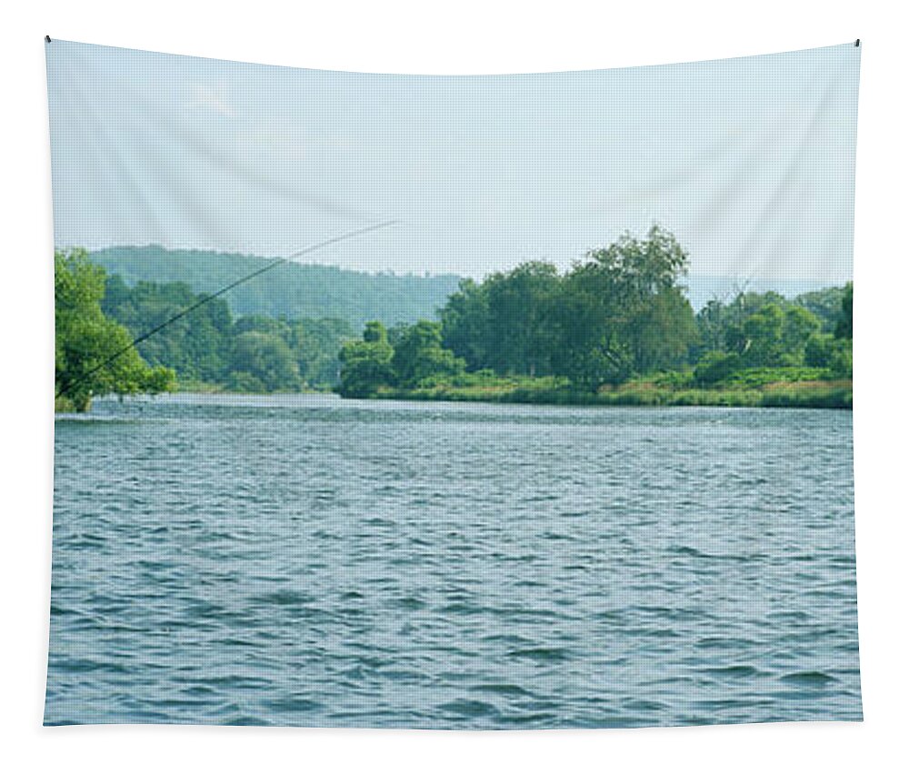 Photography Tapestry featuring the photograph Man Fly-fishing In A River, Delaware by Panoramic Images