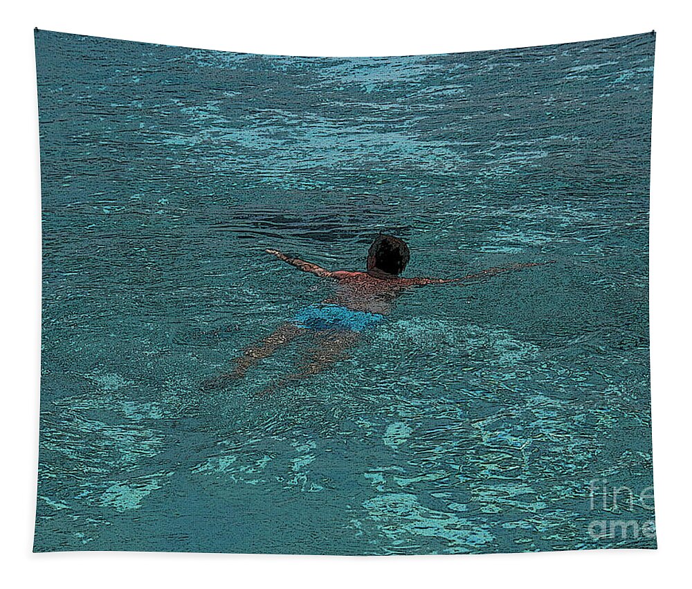 Swimmer Tapestry featuring the digital art Man swimming by Patricia Hofmeester