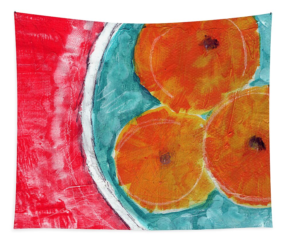 Oranges Tapestry featuring the painting Mandarins by Linda Woods