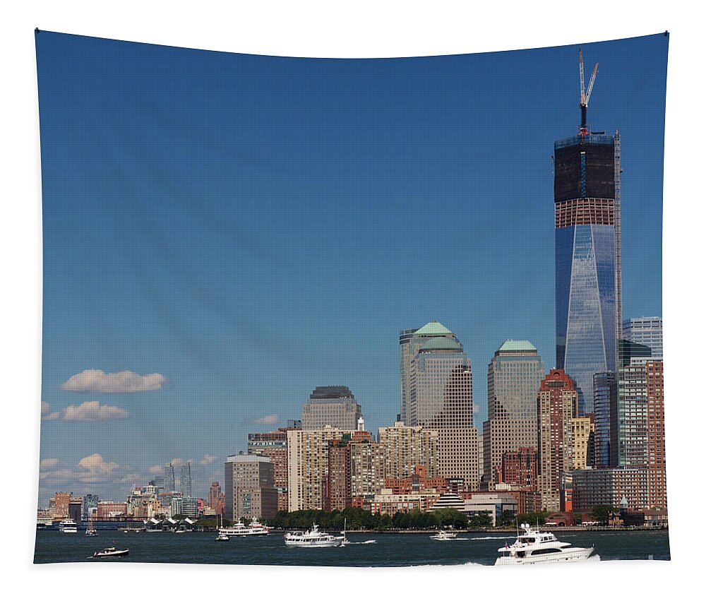 America Tapestry featuring the photograph Manhattan Battery Park Skyline by Jannis Werner