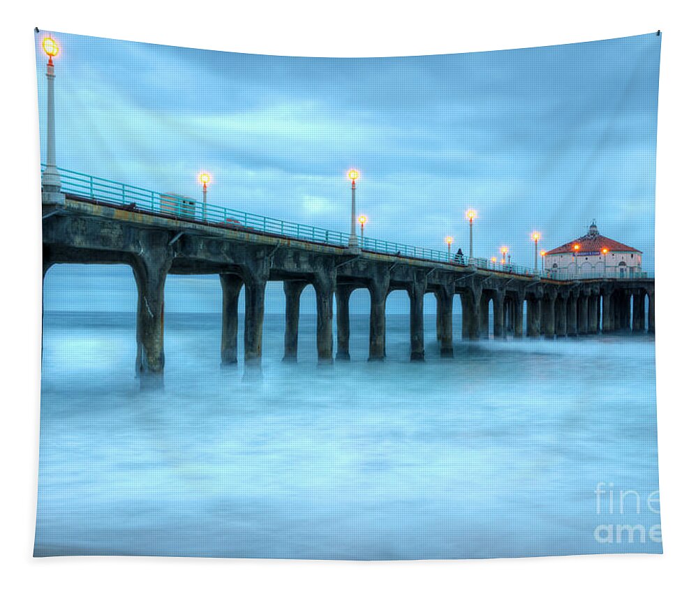 Pier Tapestry featuring the photograph Manhattan Beach Pier California by Bob Christopher