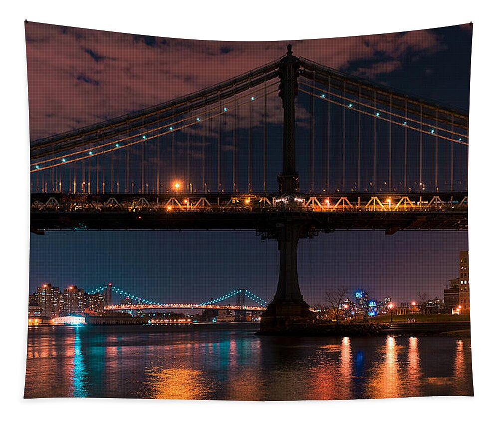 Amazing Brooklyn Bridge Photos Tapestry featuring the photograph Manhattan Bridge Framing Williamsburg Bridge by Mitchell R Grosky