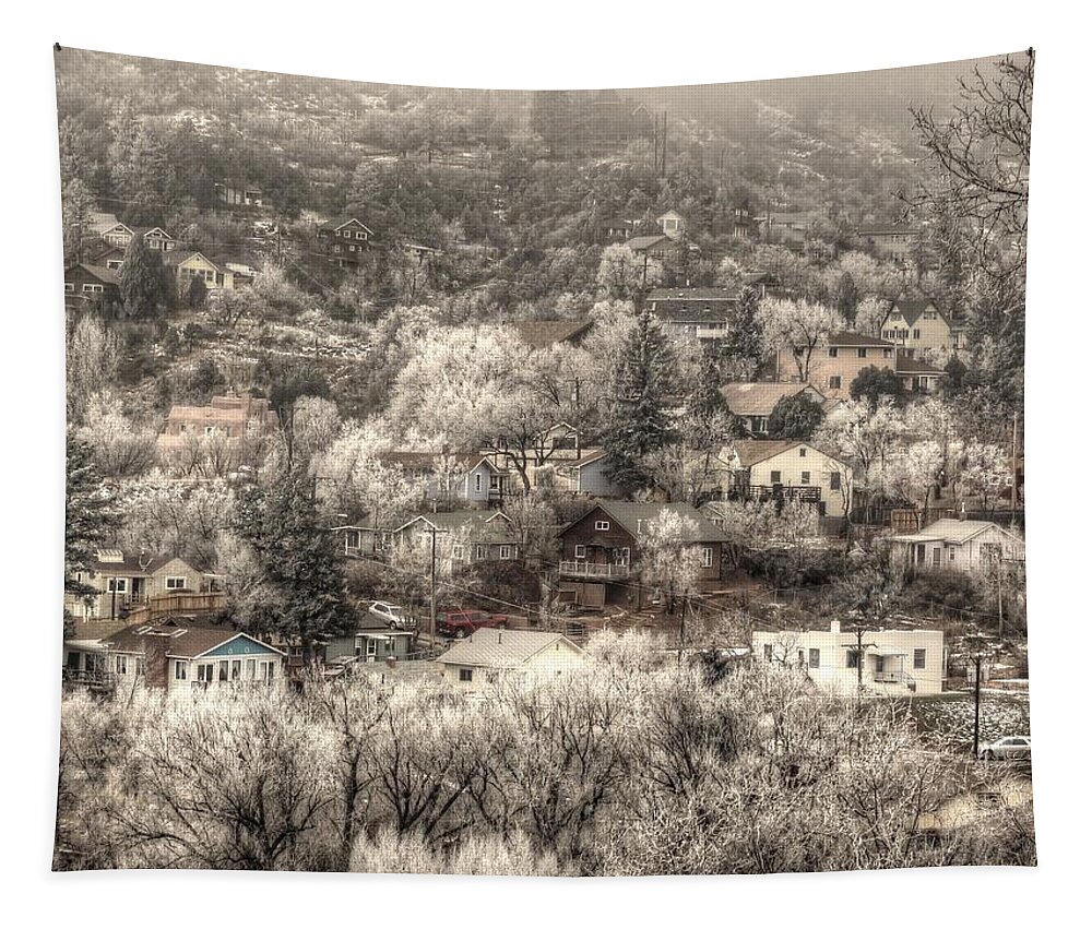 Snow Tapestry featuring the photograph Manitou to the South in Snow Close Up by Lanita Williams