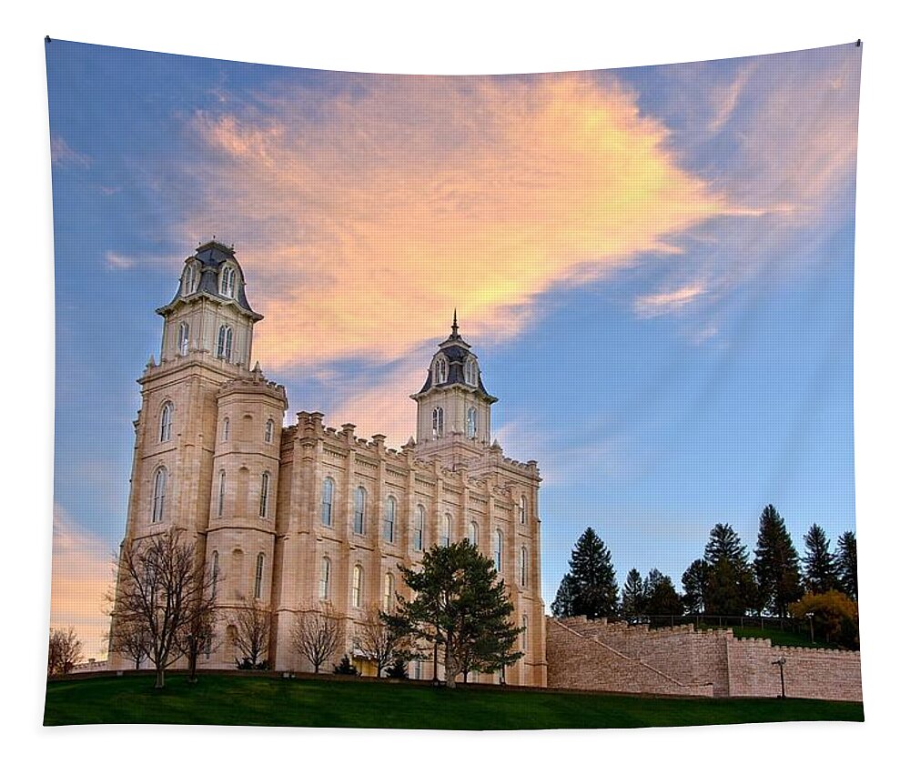 Church Building Tapestry featuring the photograph Manti Temple Morning by David Andersen