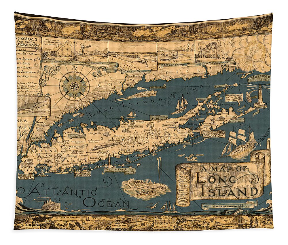 Map Of Long Island Tapestry featuring the photograph Map of Long Island by Andrew Fare