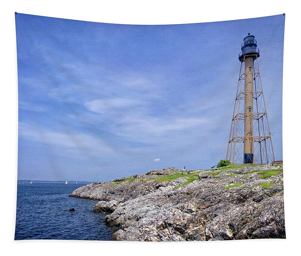Rocks Tapestry featuring the photograph Marblehead Light by Joan Carroll