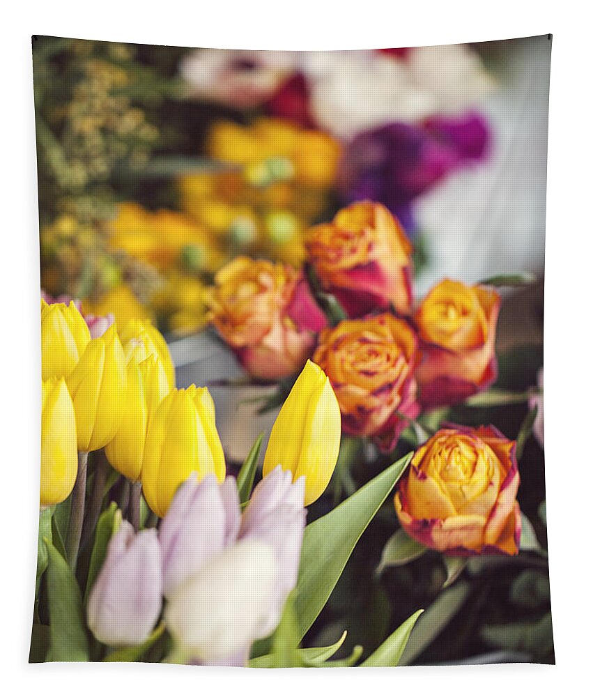 Paris Tapestry featuring the photograph Market Tulips - Paris, France by Melanie Alexandra Price