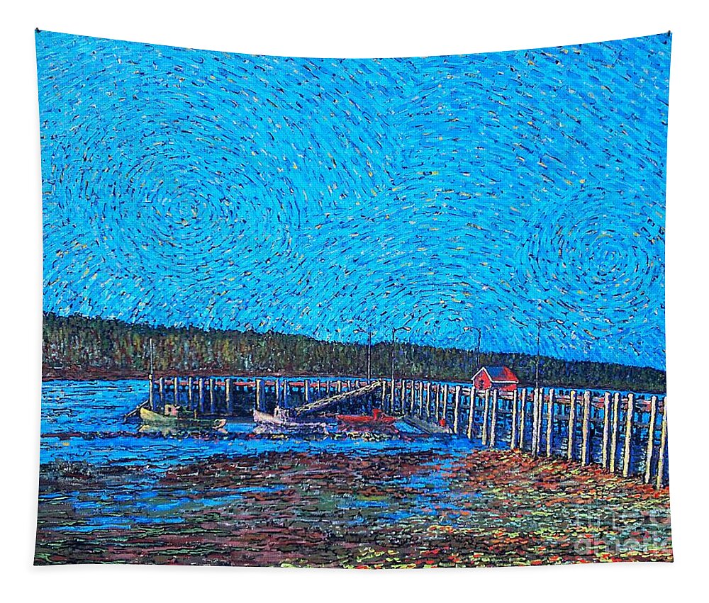 Sea Tapestry featuring the painting Market Wharf St. Andrews NB by Michael Graham