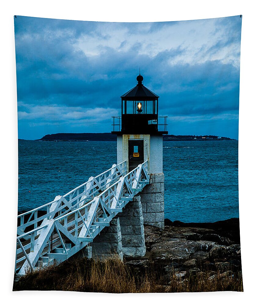 Lighthouse Tapestry featuring the photograph Marshall Point Light at Dusk 1 by David Smith