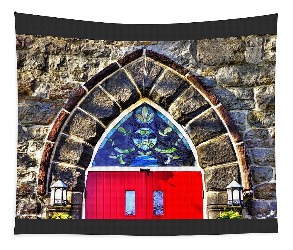 Churches Tapestry featuring the photograph Maryland Country Churches - Saint Anthony Shrine Church Emmitsburg - Main Entrance Close1 by Michael Mazaika