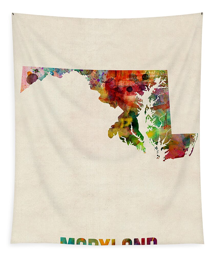 United States Map Tapestry featuring the digital art Maryland Watercolor Map by Michael Tompsett