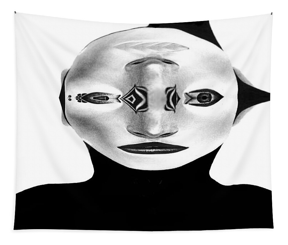 Mask Tapestry featuring the painting Mask Black and White by Rafael Salazar
