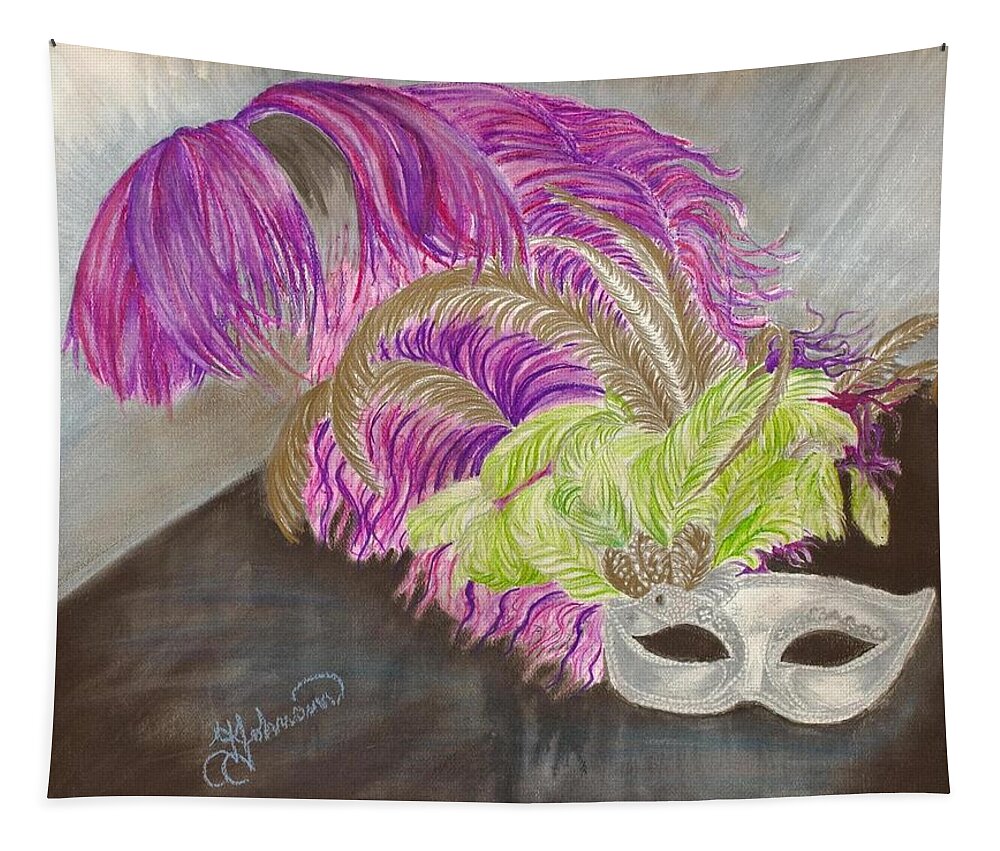 Mardi Gras Tapestry featuring the drawing Mask by Yolanda Raker