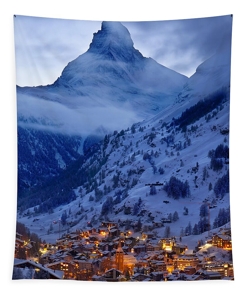 Zermatt Tapestry featuring the photograph Matterhorn at Twilight by Brian Jannsen