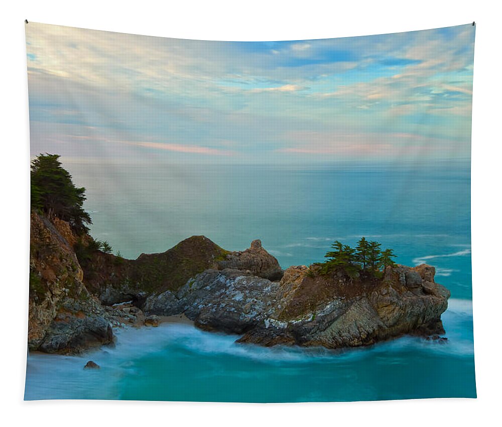Coastline Tapestry featuring the photograph McWay Falls At Sunrise by Jonathan Nguyen
