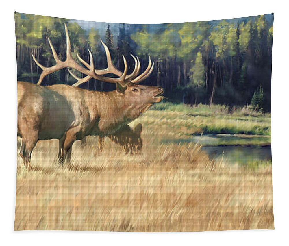 Elk Tapestry featuring the painting Meadow Music by Robert Corsetti