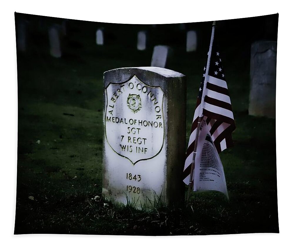 Grave Tapestry featuring the photograph Medal of Honor by Ron Roberts