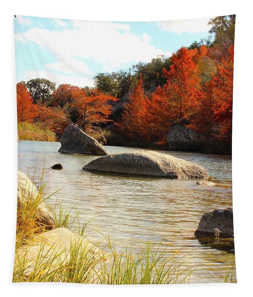 Michael Tidwell Photography Tapestry featuring the photograph Fall Cypress at Bandera Falls on the Medina River by Michael Tidwell
