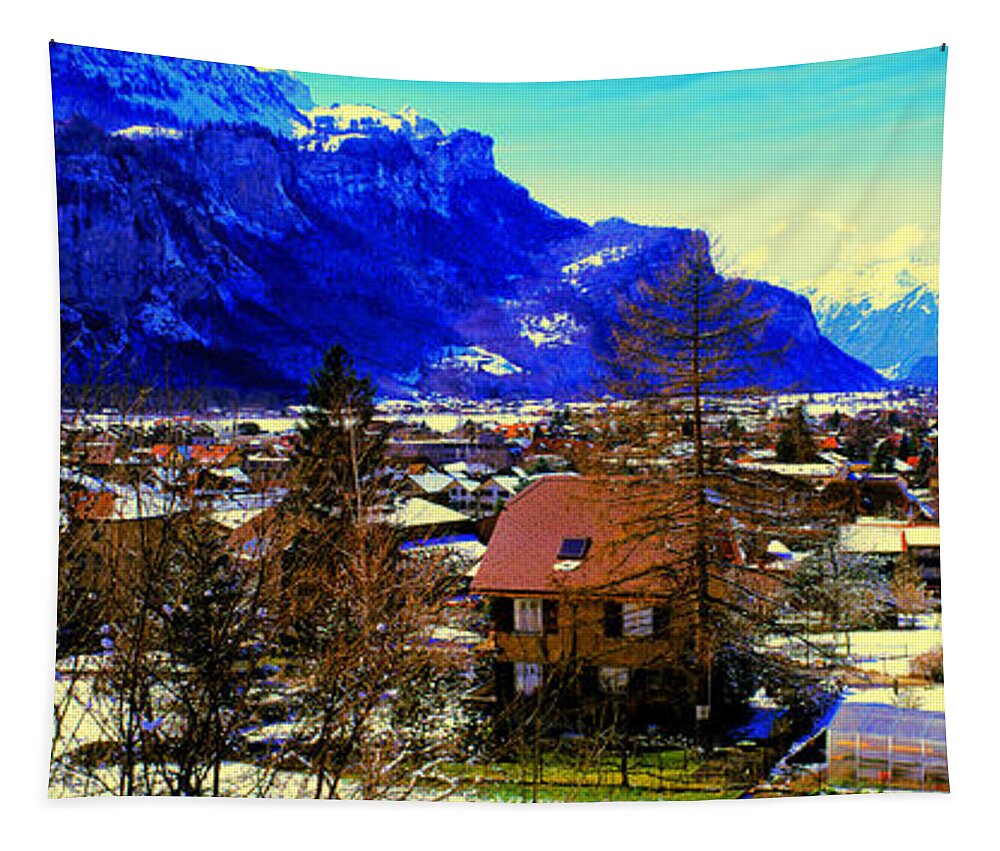 Meiringen Tapestry featuring the photograph Meiringen Switzerland Alpine Village by Tom Jelen