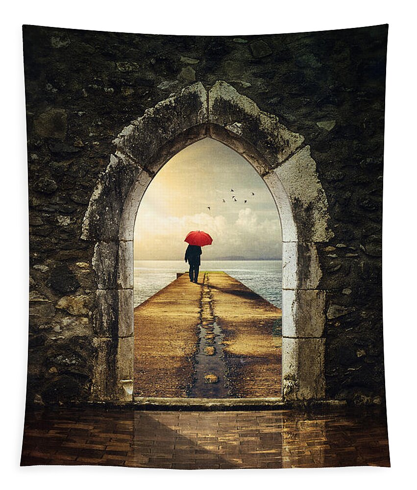 Door Tapestry featuring the photograph Men in Pier by Carlos Caetano