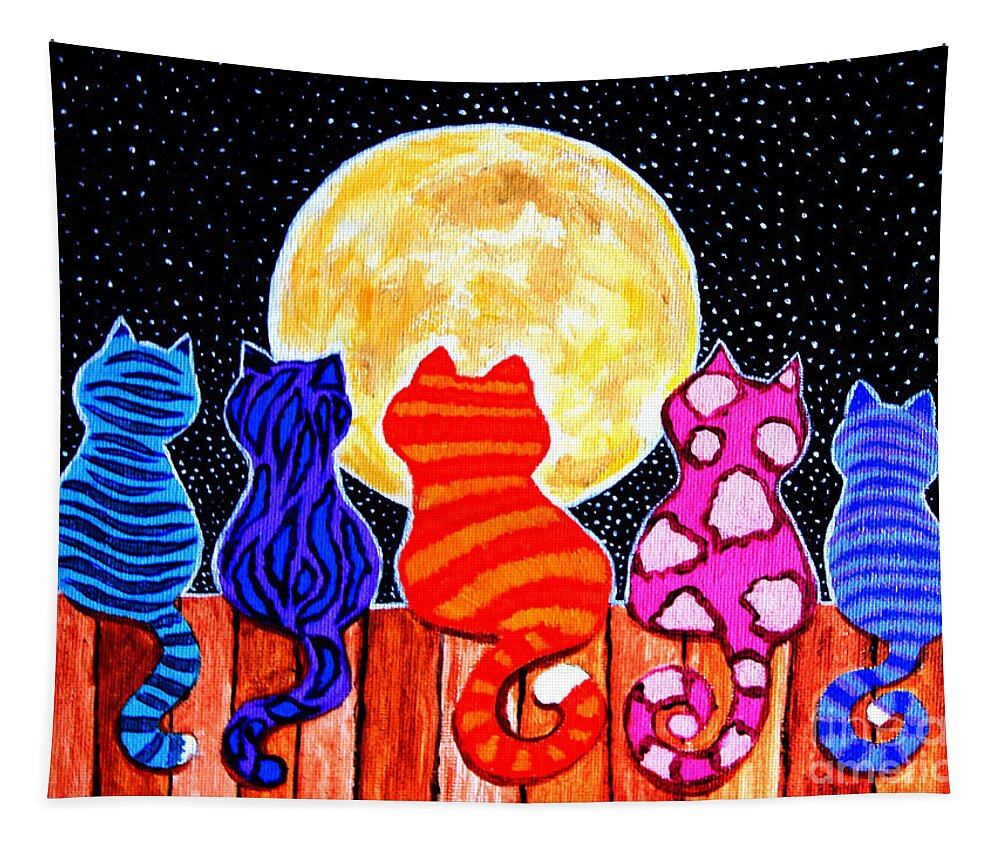 Cats Tapestry featuring the painting Meowing at Midnight by Nick Gustafson