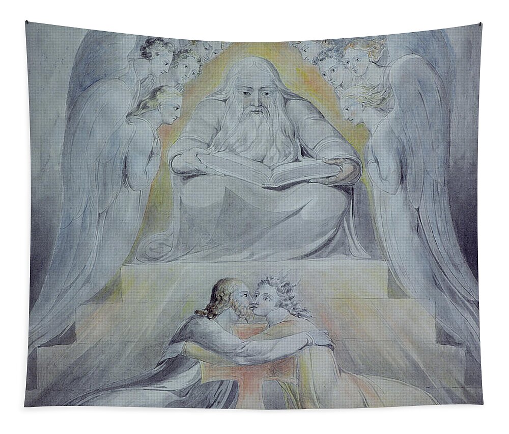 Angels Tapestry featuring the photograph Mercy And Truth Are Met Together, Righteousness And Peace Have Kissed Each Other by William Blake