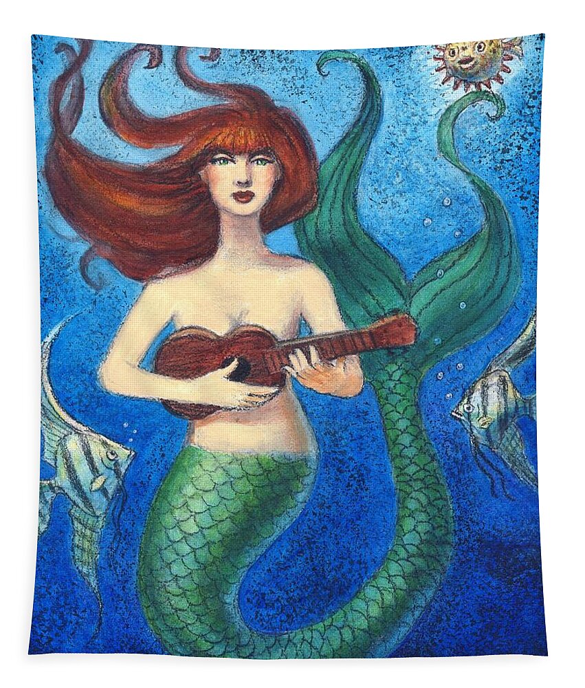 Mermaid.mermaid Art Tapestry featuring the painting Mermaid Ukulele Angels by Sue Halstenberg