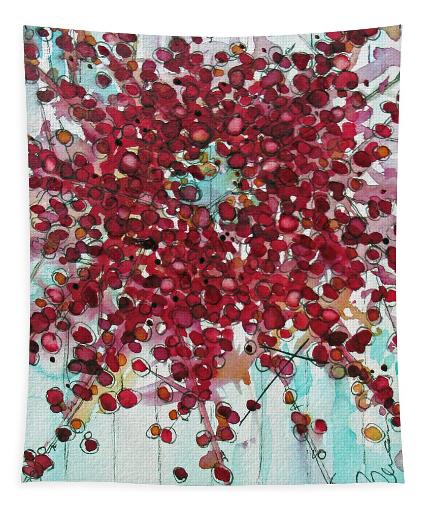 Winterberry Wreath Tapestry featuring the painting Merry and Bright by Dawn Derman
