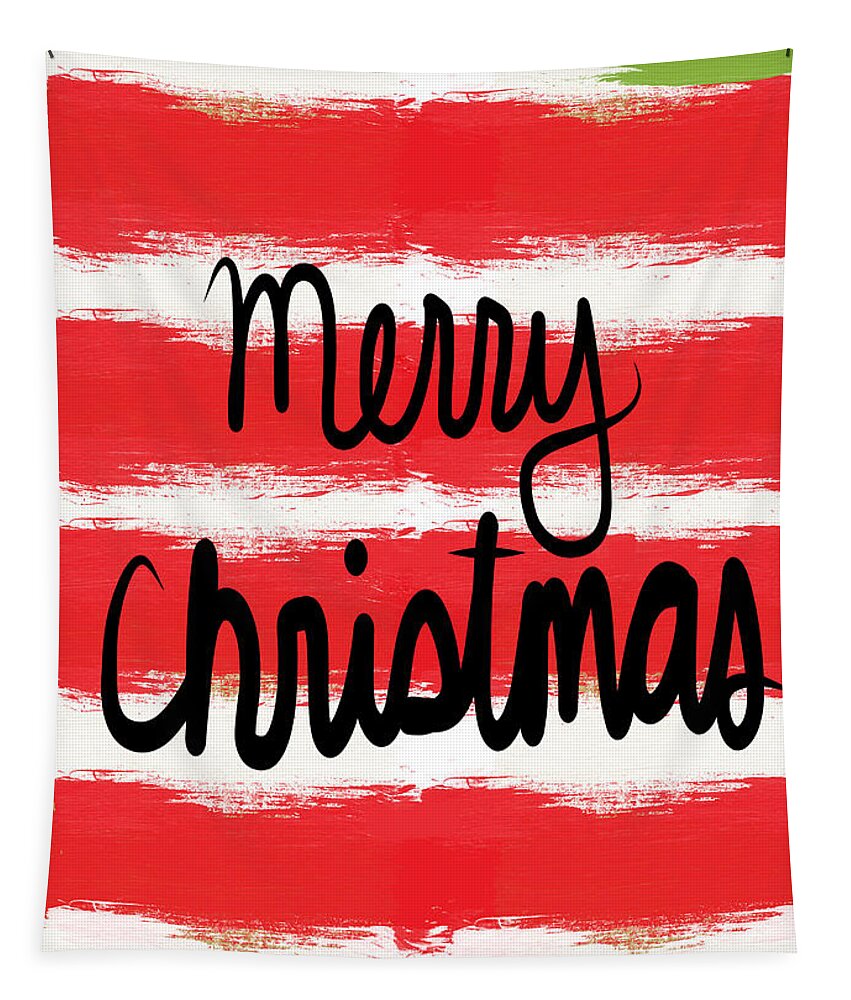 Christmas Card Tapestry featuring the mixed media Merry Christmas- Greeting Card by Linda Woods
