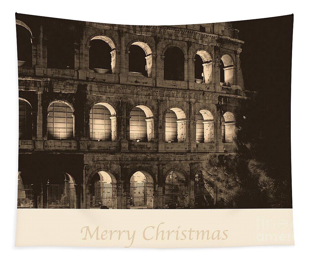 Italian Tapestry featuring the photograph Merry Christmas with Colosseum by Prints of Italy