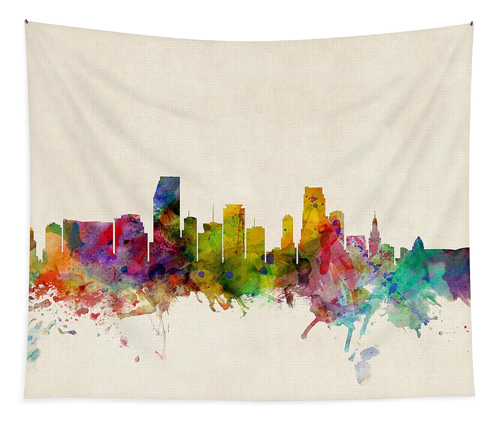 Watercolour Tapestry featuring the digital art Miami Florida Skyline by Michael Tompsett