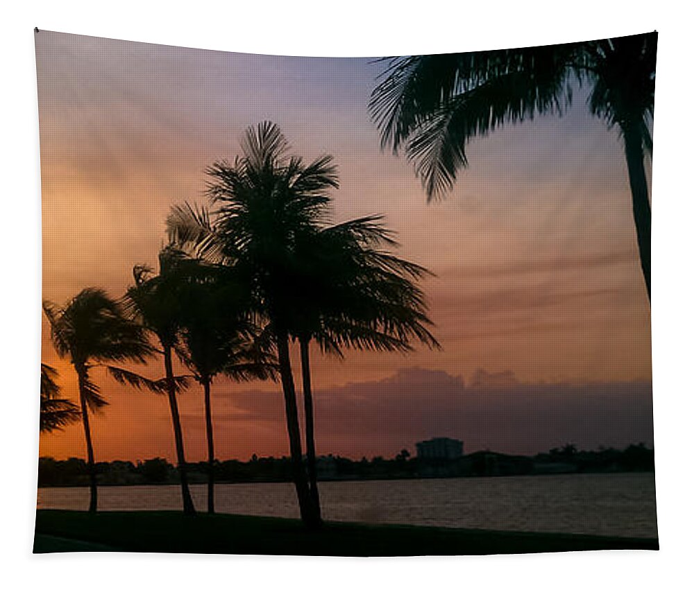 Miami Tapestry featuring the photograph Miami Sunset by Charlie Cliques