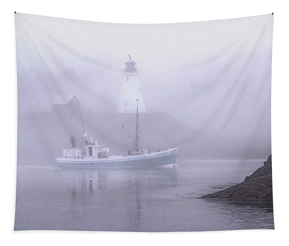 Landscape Tapestry featuring the photograph Michael Eileen Passing Thru Lubec Narrows by Marty Saccone