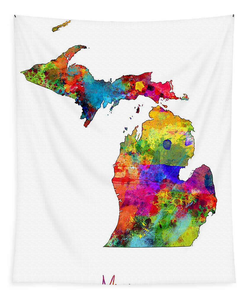 United States Map Tapestry featuring the digital art Michigan Map by Michael Tompsett