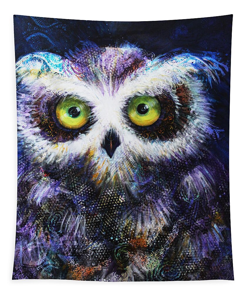 Moon Tapestry featuring the painting Midnight Hoot by Laurel Bahe