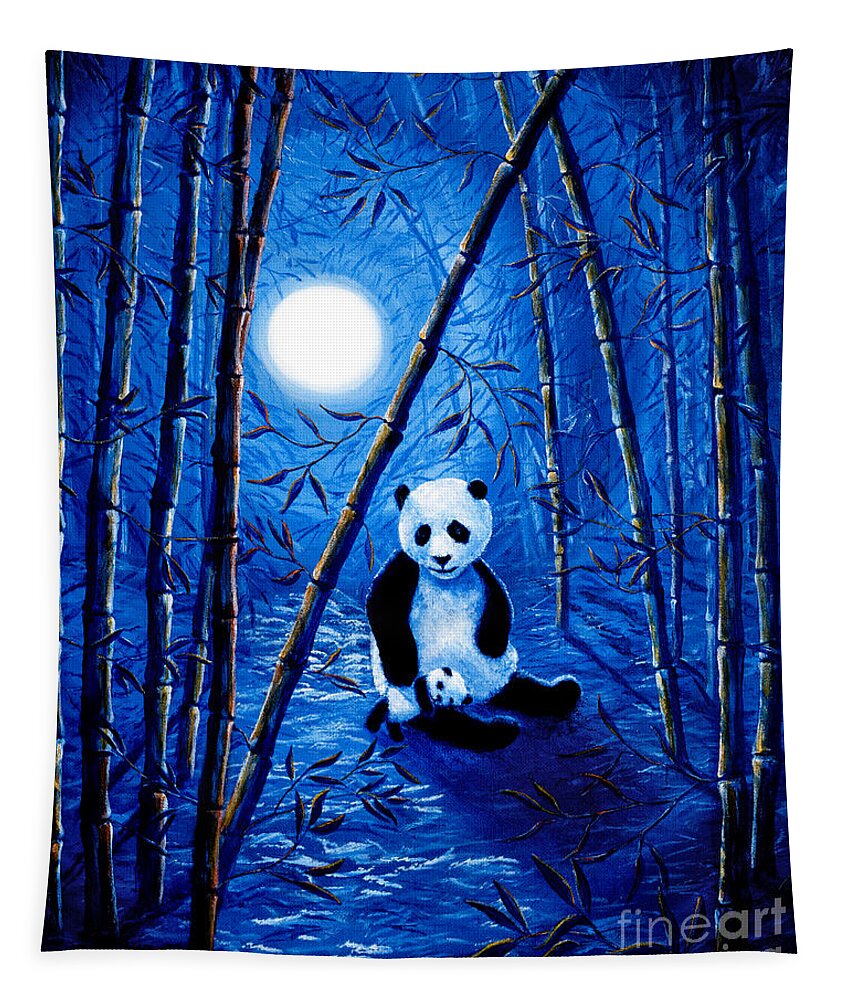 Zen Tapestry featuring the painting Midnight Lullaby in a Bamboo Forest by Laura Iverson