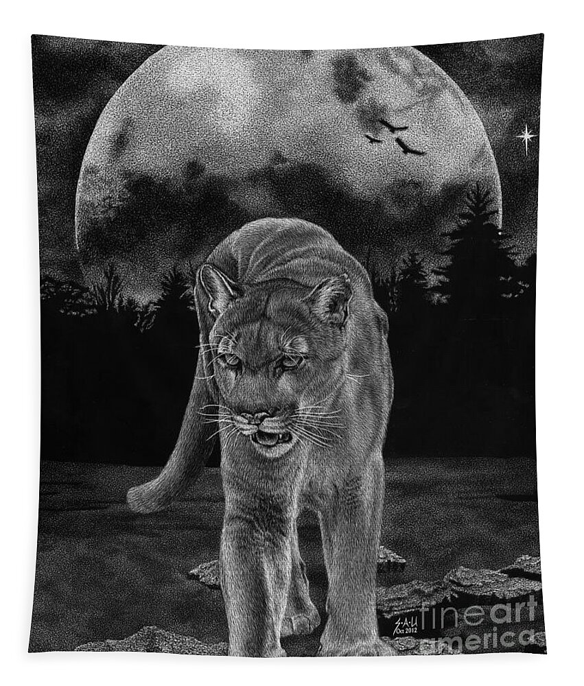 Scratchboard Tapestry featuring the drawing Midnight Patrol by Sheryl Unwin